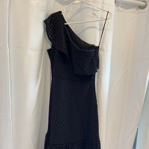 Black Midi Eyelet One Shoulder Dress, Size 4